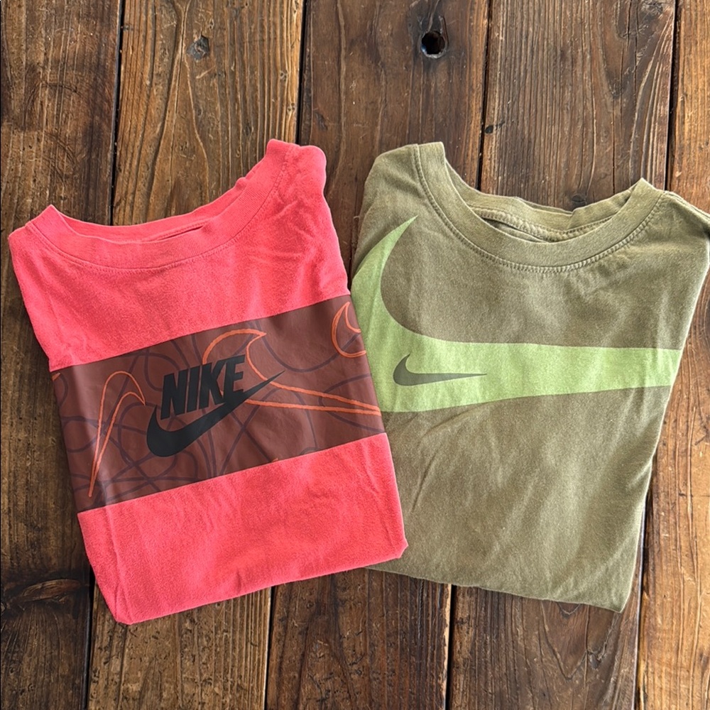 Nike Red S/S and Green L/S Tees Youth size Large